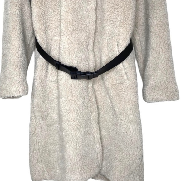 Ba&sh Paris Filip Hooded Teddy Faux Fur Long Ecru with Belt Coat Jacket NWT - Picture 6 of 15